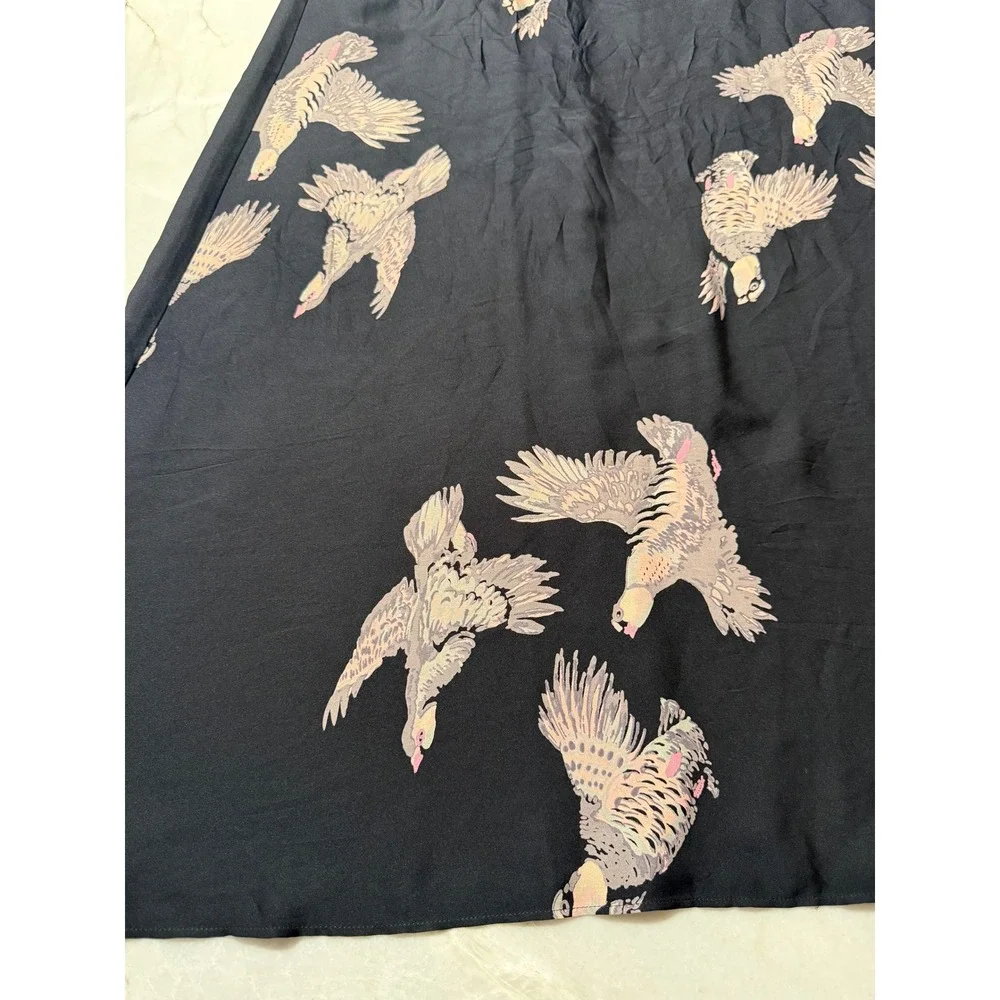 Tucker Gaby Basora Black Bird Print Silk Maxi Skirt Womens XS High Waist Boho